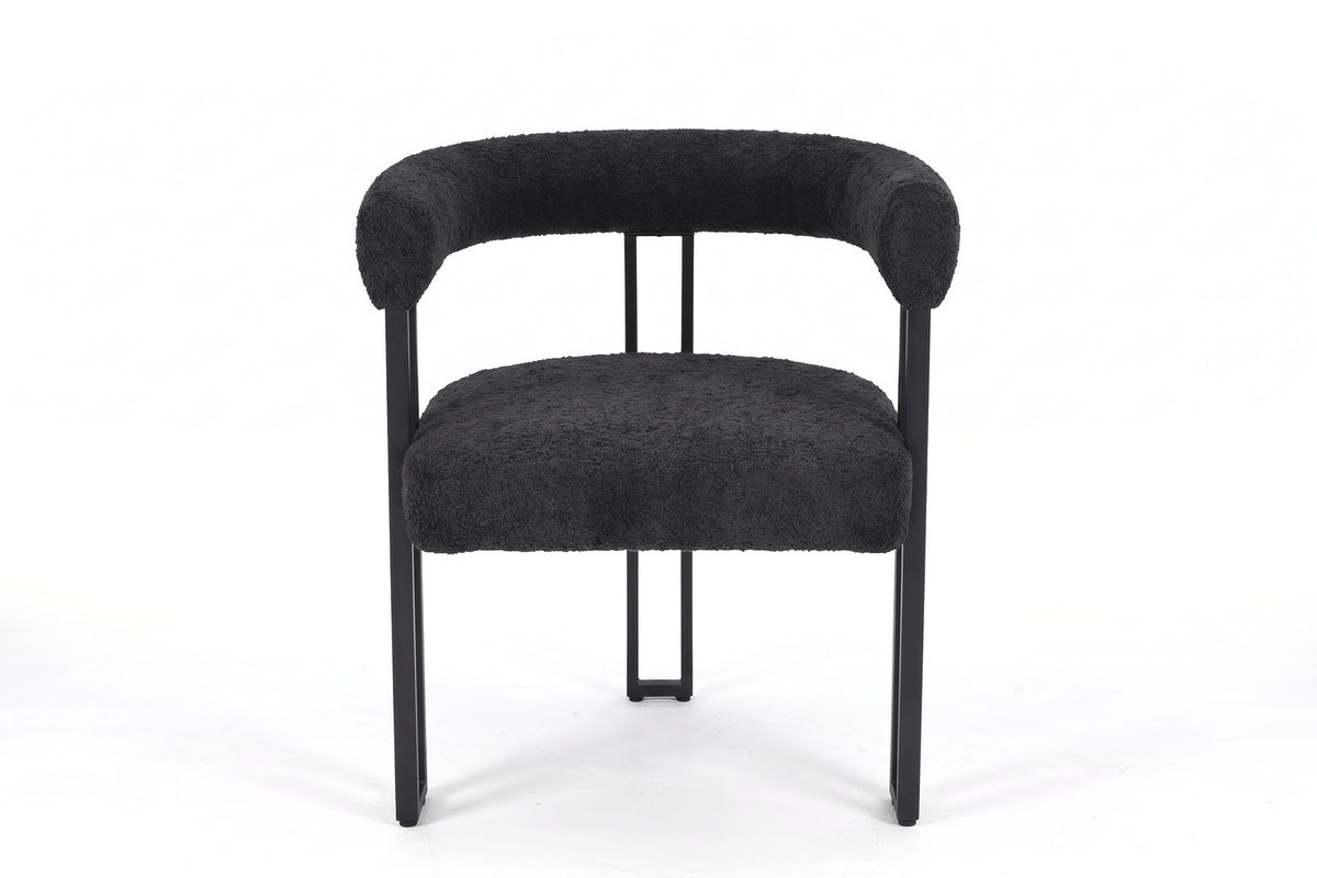 Mathilde Bouclé Barrel Dining Armchair – Black, Black Metal Legs, Set of 2
