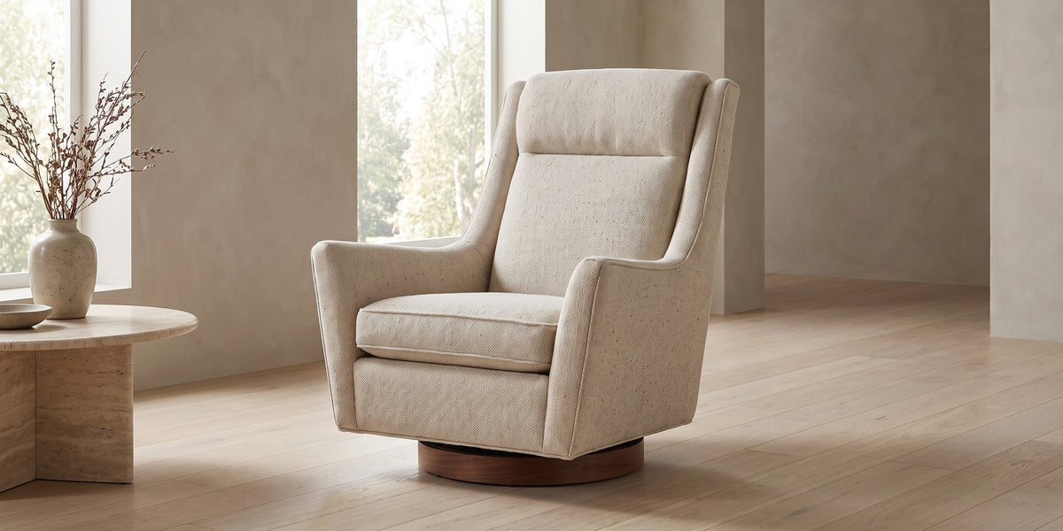 Megève Oatmeal Swivel Rocker Chair banner