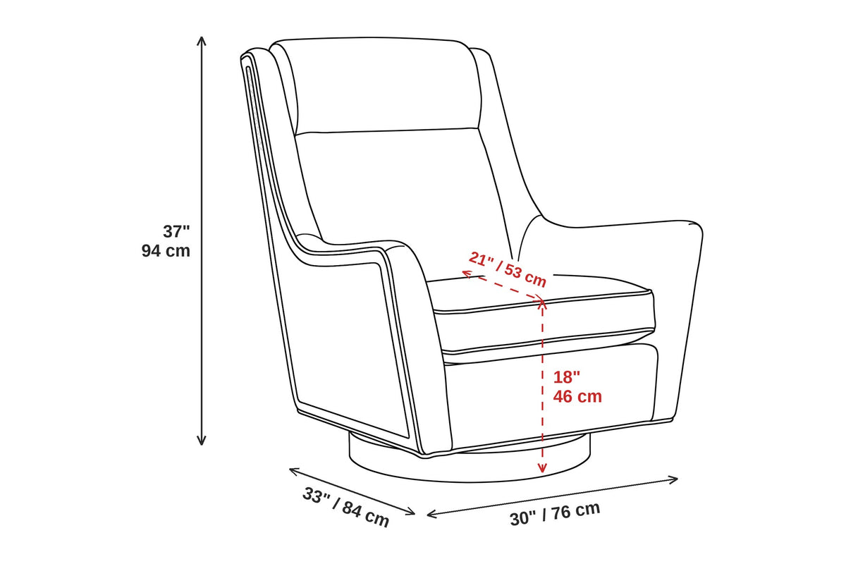 Megève Swivel Rocker Chair – High Back, Flared Arms, Walnut Disc Base