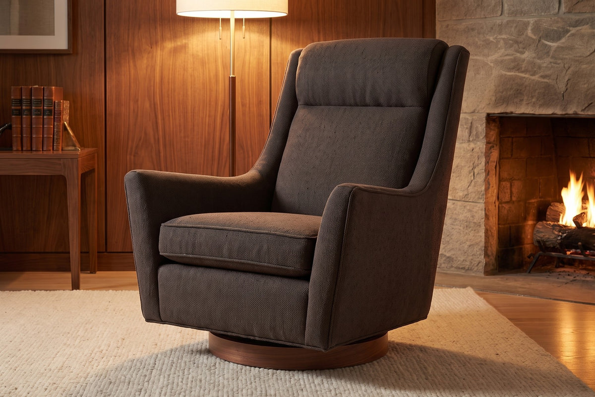 Megève Swivel Rocker Chair in Espresso, in a room setting