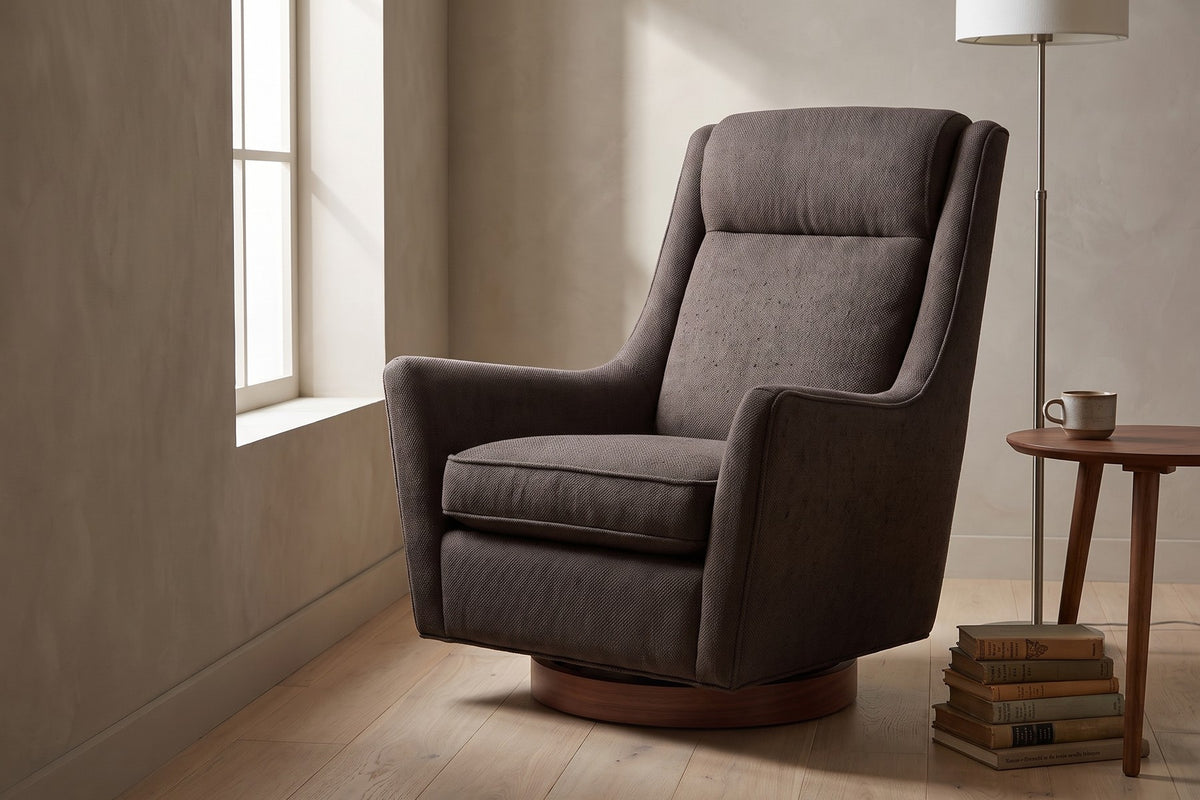 Megève Swivel Rocker Chair in Espresso, in a living space