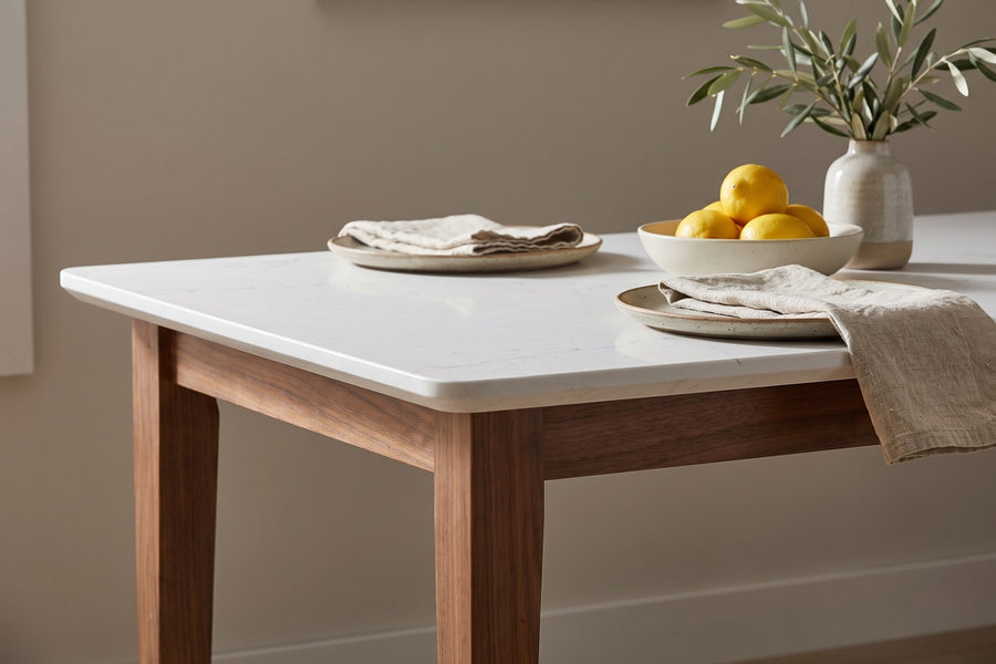 Ménerbes White Quartz and Walnut Dining Table detail