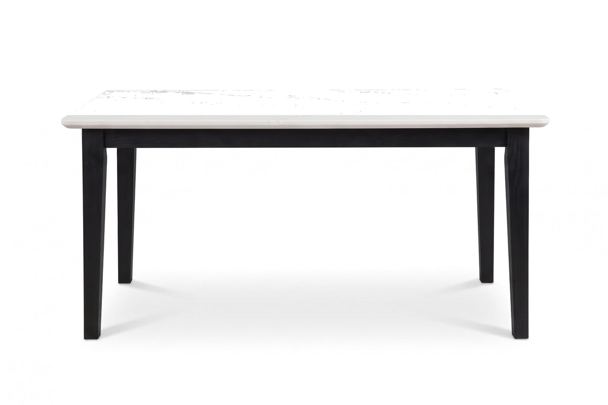 Ménerbes White Quartz Dining Table in Black Oak, front view on white