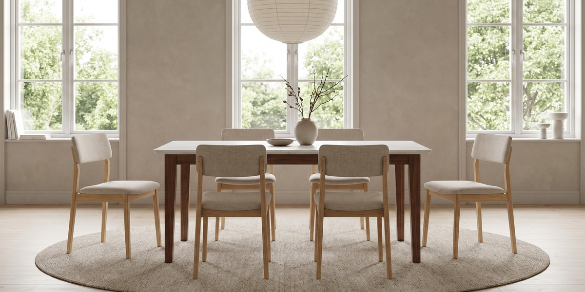 Ménerbes White Quartz and Walnut Dining Table banner