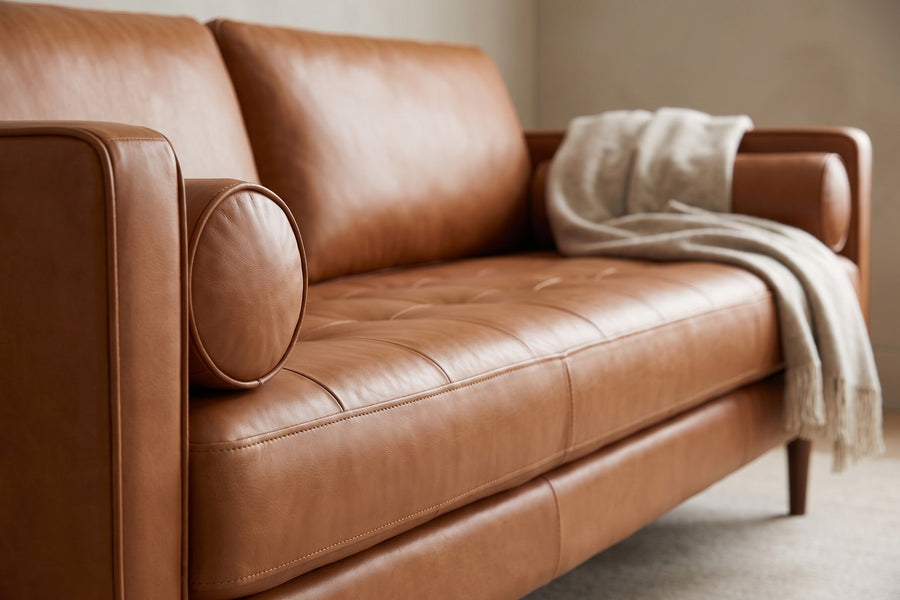 Menton 88" Cognac Leather Bench-Seat Sofa detail