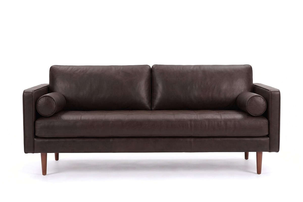 Menton Leather Sofa in Espresso, front view on white