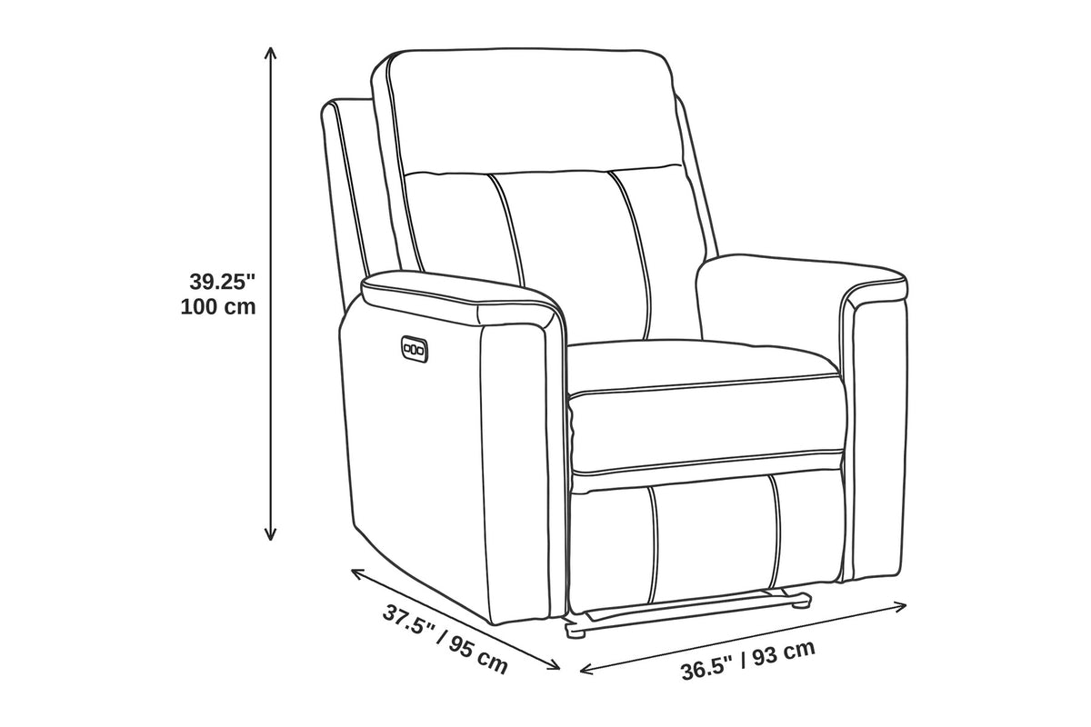 Mireille ivory chenille power recliner with channel-stitched back dimensions: 36.5 inches wide, 37.5 inches deep and 39.25 inches high