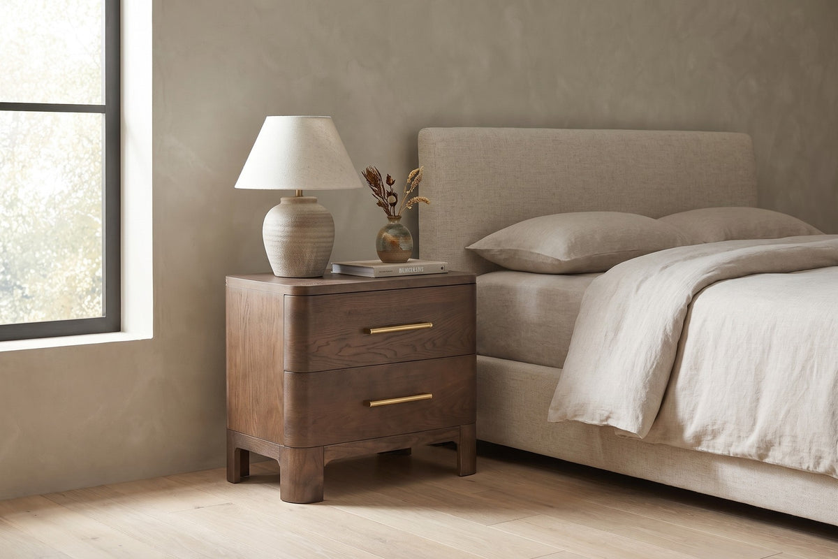 Monceau Rounded 2-Drawer Nightstand – Brown Oak Finish