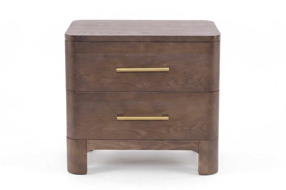 Monceau Rounded 2-Drawer Nightstand – Brown Oak Finish