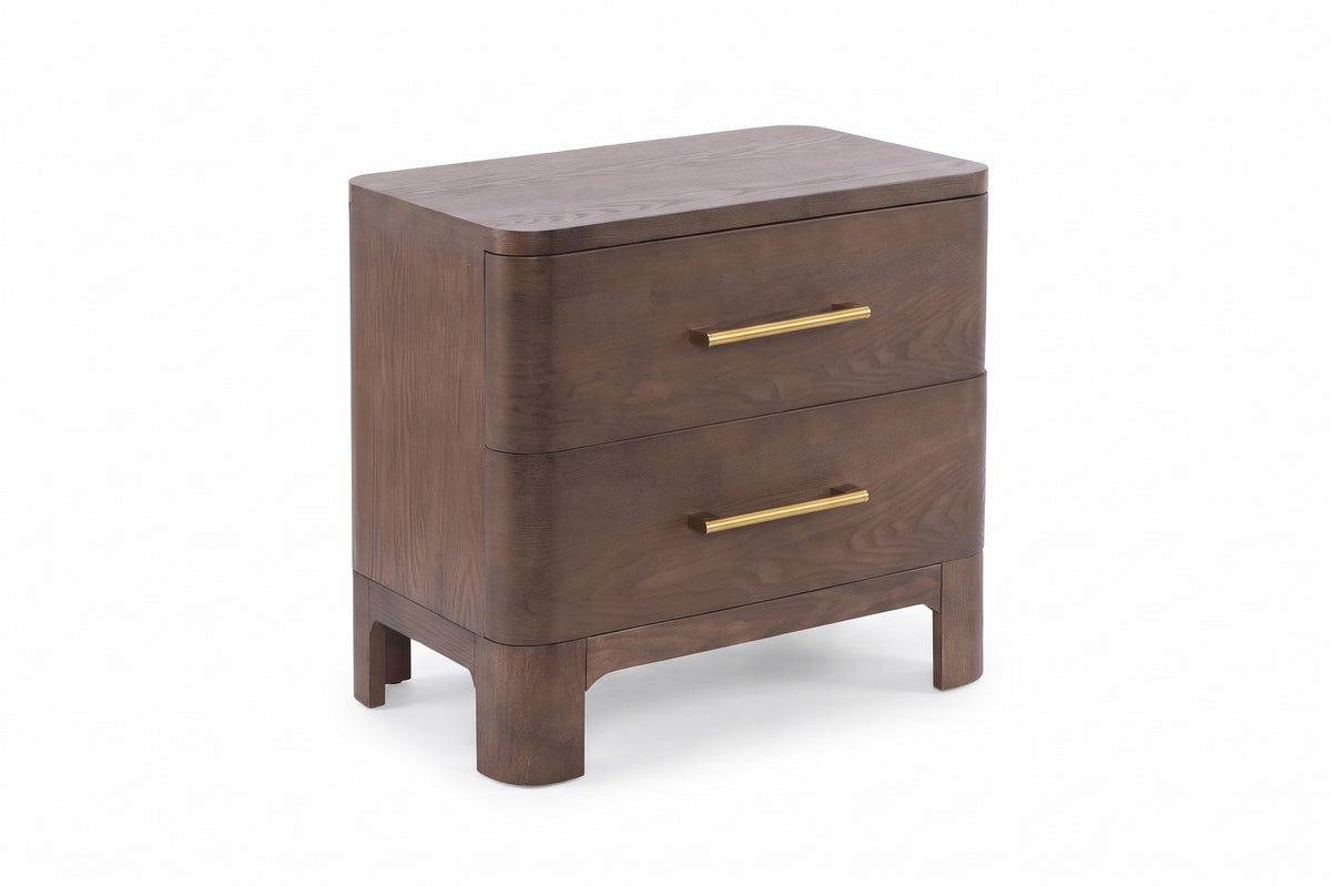 Monceau Rounded 2-Drawer Nightstand – Brown Oak Finish