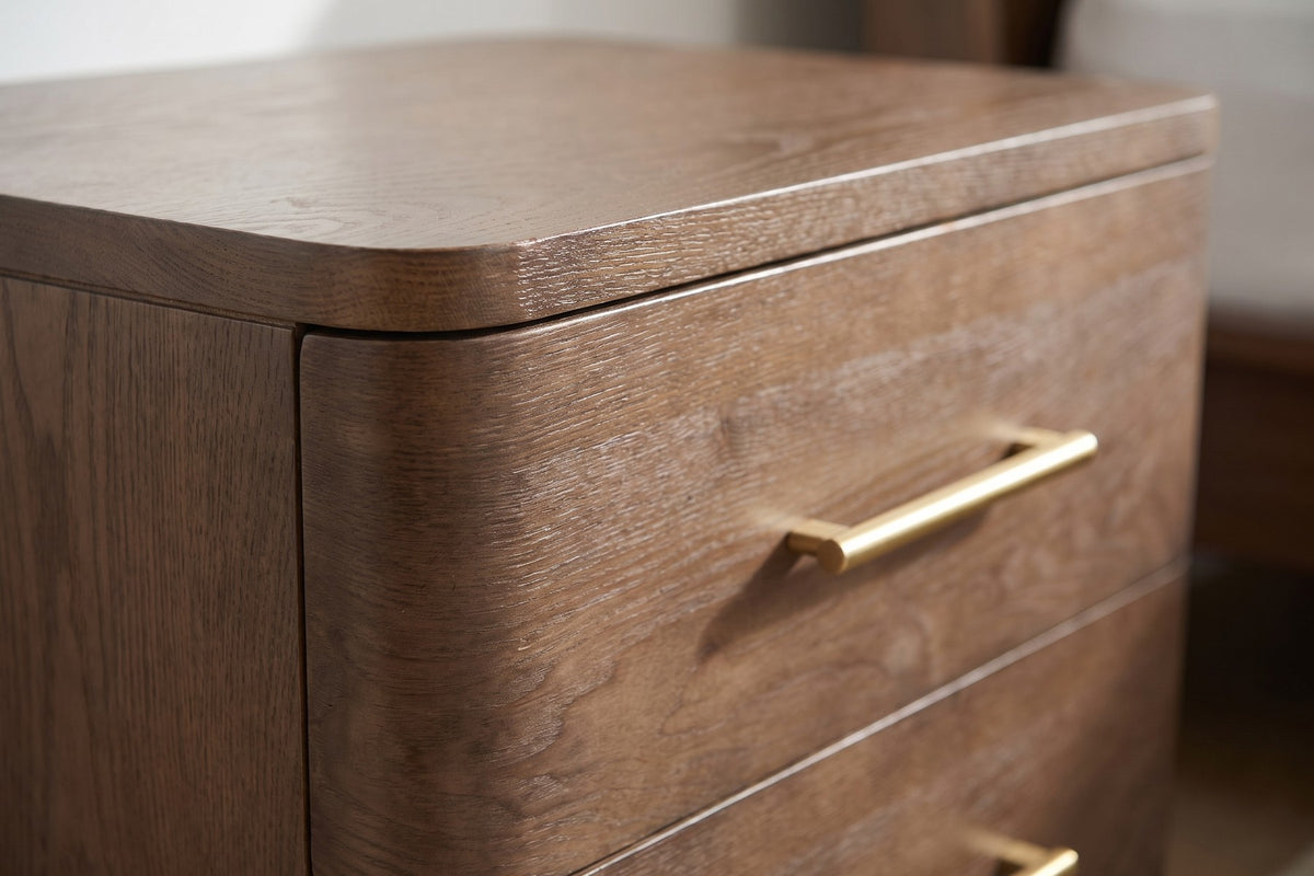 Monceau Rounded 2-Drawer Nightstand – Brown Oak Finish