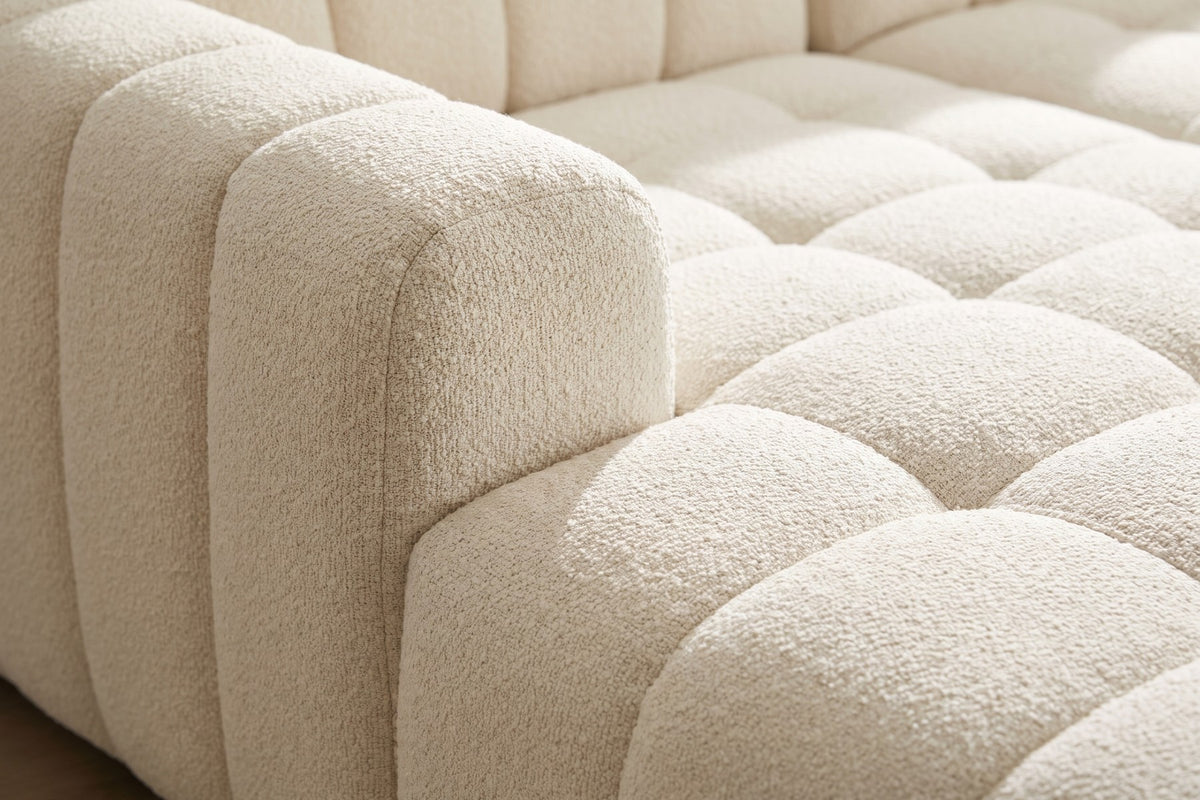 Montmartre 110" Modular Bouclé Sectional – Cream, Channel-Tufted, Movable Ottoman