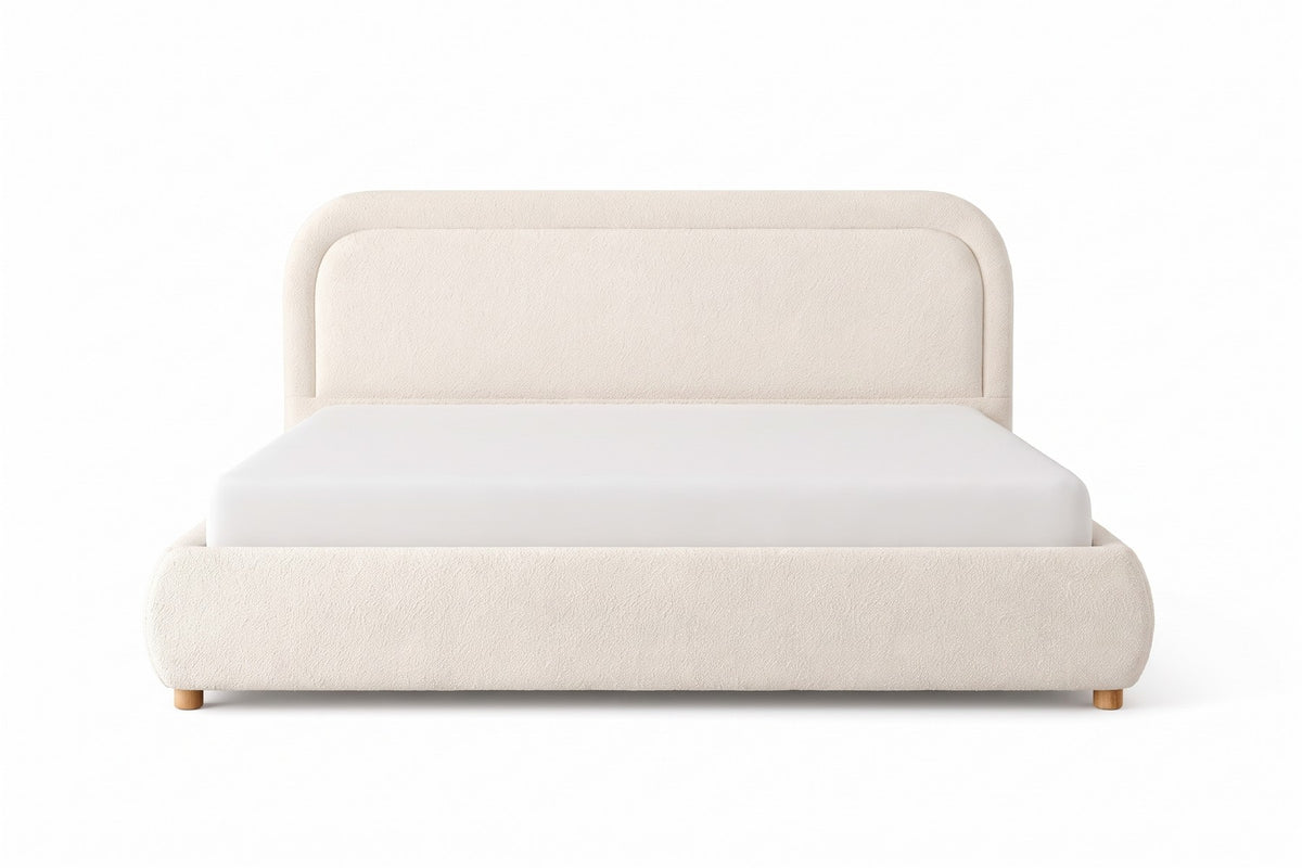 Nina Bouclé Platform Bed – Beige White, King