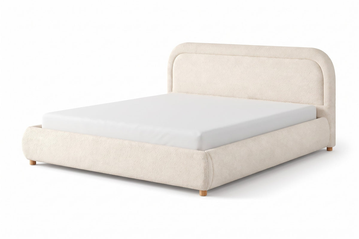 Nina Bouclé Platform Bed – Beige White, King