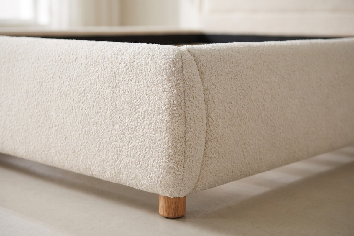 Nina Bouclé Platform Bed – Beige White, King