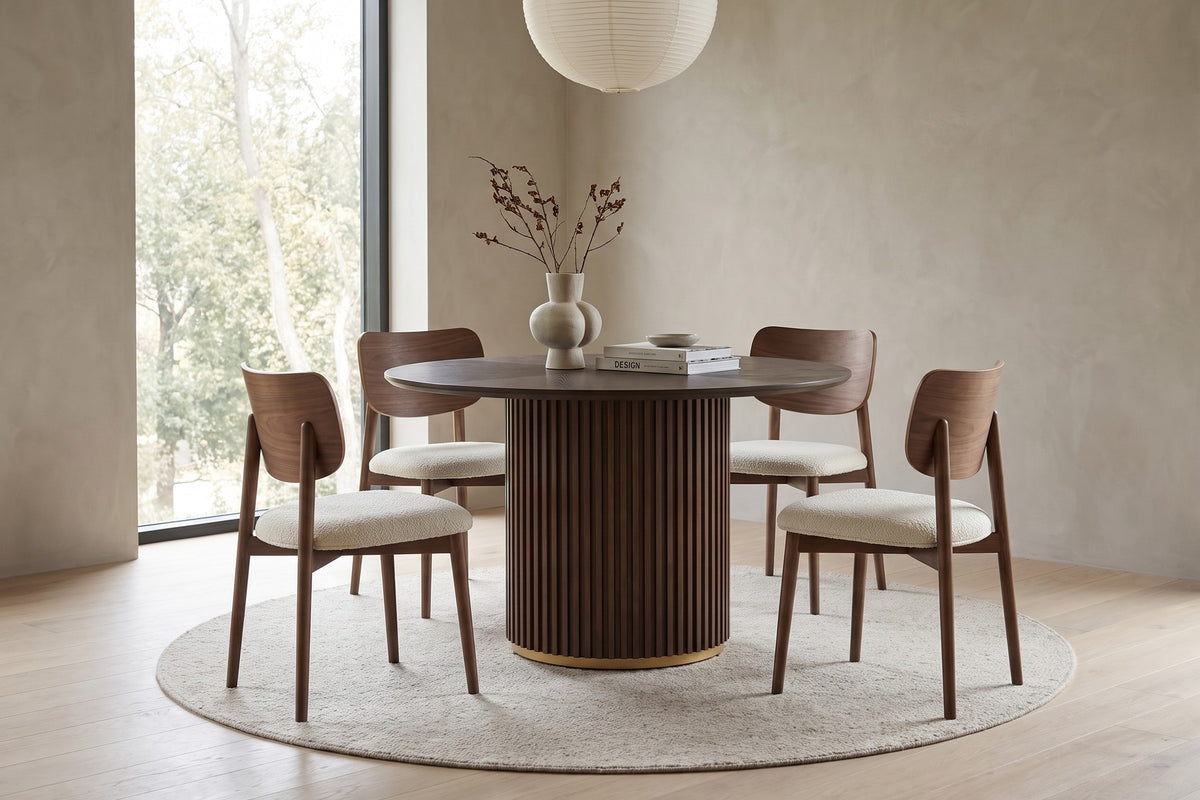 Odeon 47.25" Round Slatted-Pedestal Dining Table – Walnut Finish