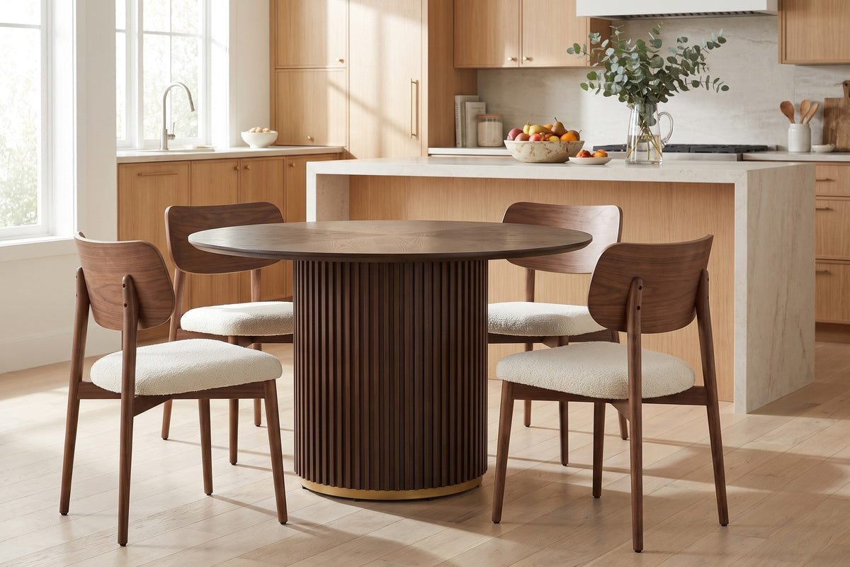 Odeon 47.25" Round Slatted-Pedestal Dining Table – Walnut Finish