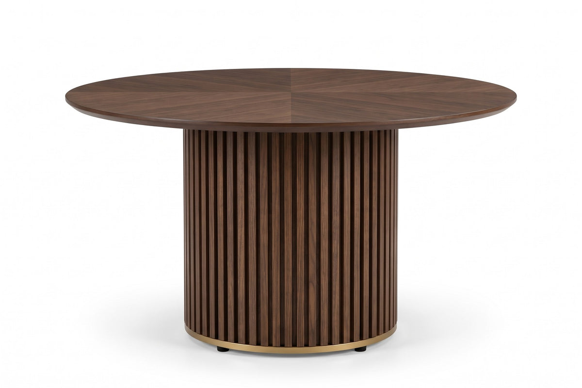 Odeon 47.25" Round Slatted-Pedestal Dining Table – Walnut Finish