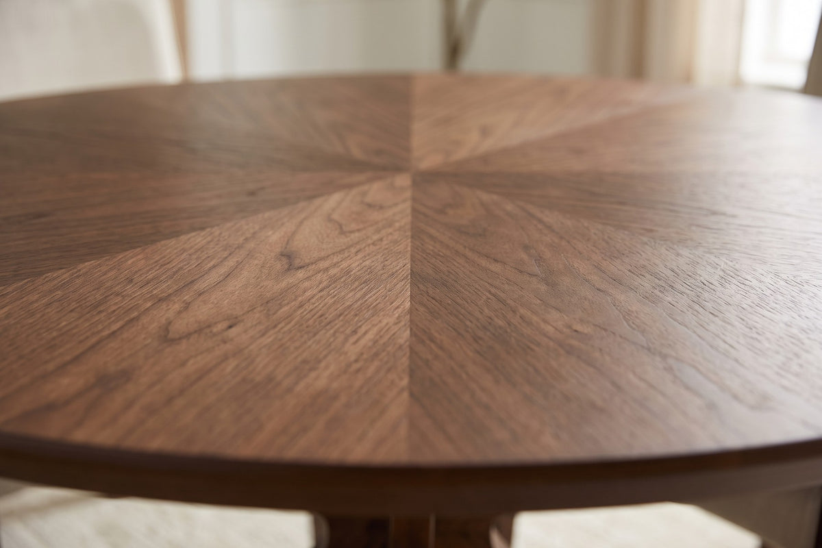 Odeon 47.25" Round Slatted-Pedestal Dining Table – Walnut Finish
