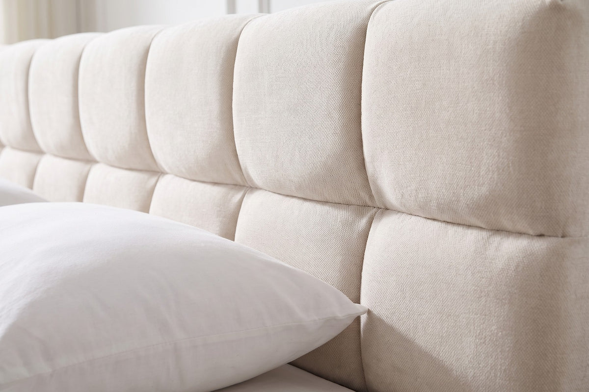 Odette Square-Tufted Chenille Platform Bed – Cream Beige, King