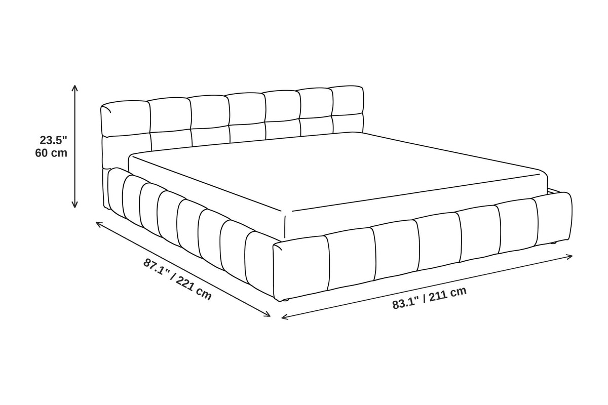 Odette Square-Tufted Chenille Platform Bed – Cream Beige, King