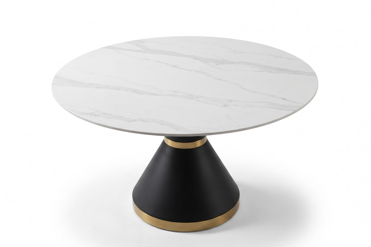Orsay Round Sintered Stone Dining Table – Sculptural Pedestal, Effortless Care