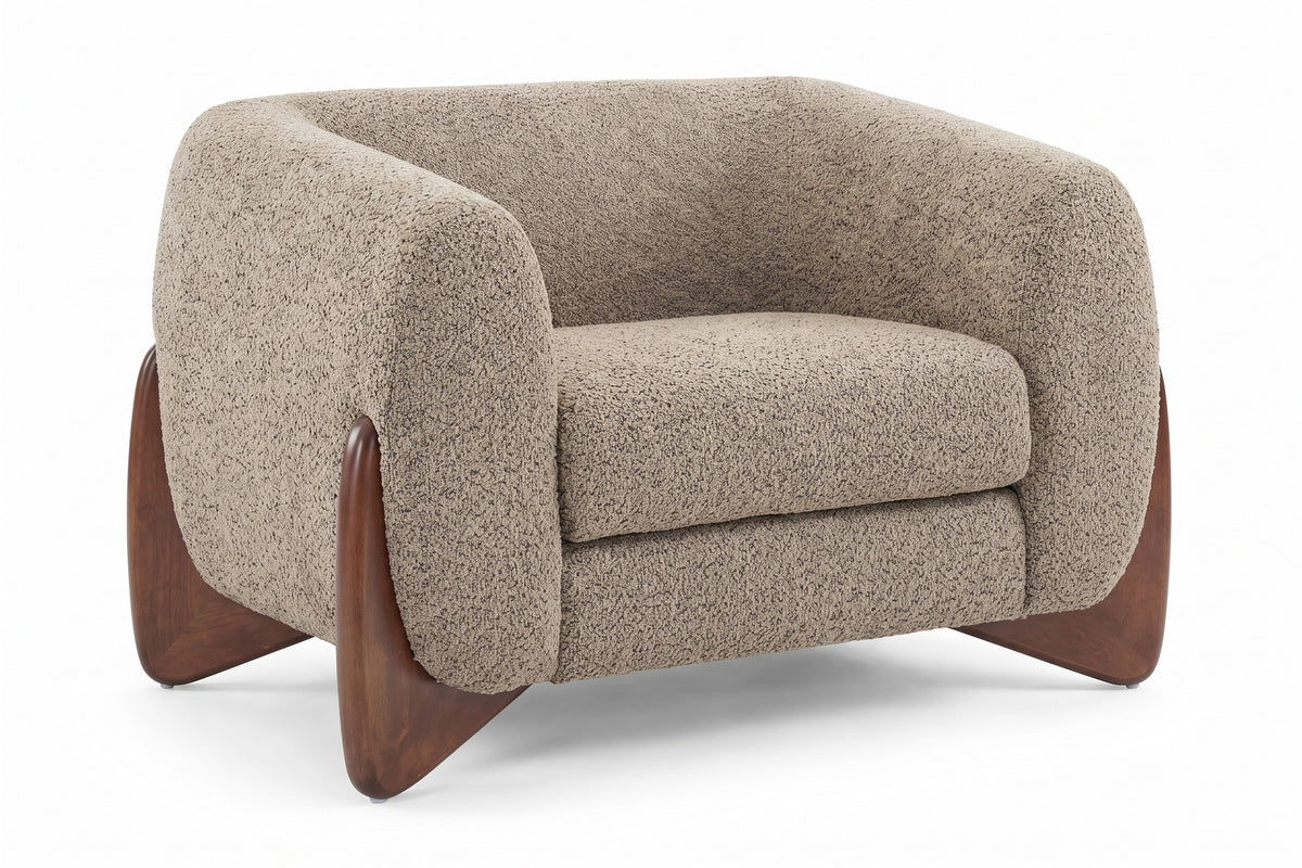 Passy Bouclé Tuxedo Accent Chair – Sculpted Walnut-Finish Legs