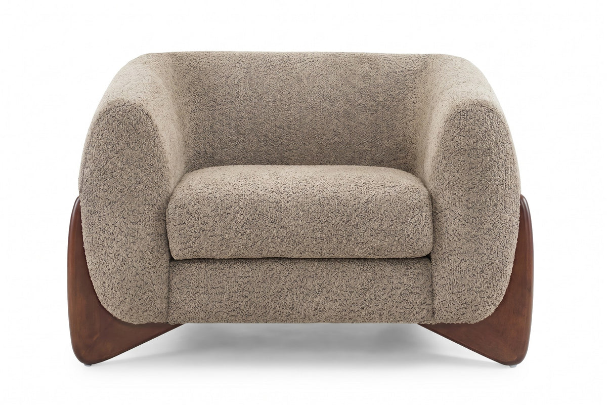 Passy Bouclé Tuxedo Accent Chair – Sculpted Walnut-Finish Legs