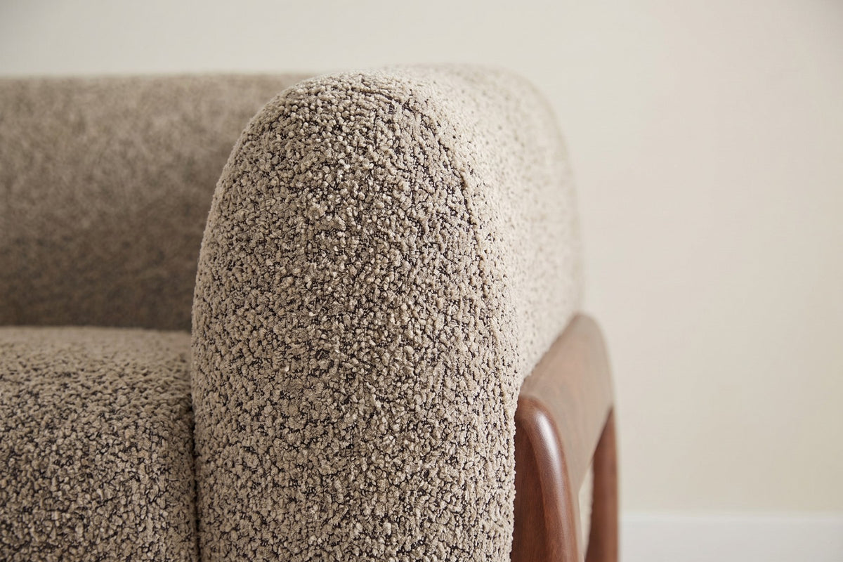 Passy Bouclé Tuxedo Accent Chair – Sculpted Walnut-Finish Legs