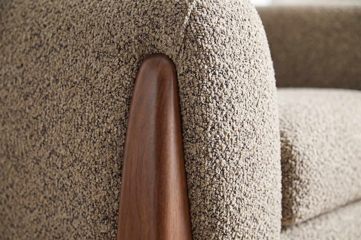 Passy Bouclé Tuxedo Accent Chair – Sculpted Walnut-Finish Legs
