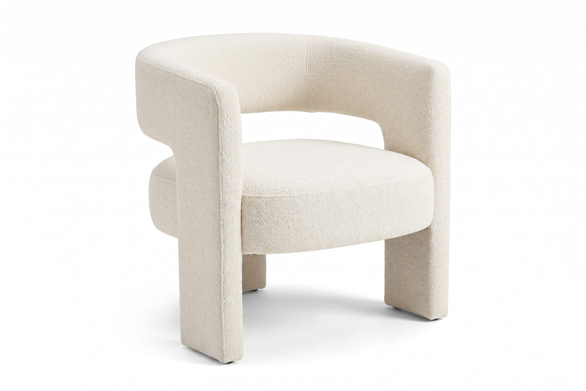 Picpus Sculpted Bouclé Accent Chair – White, Open Back
