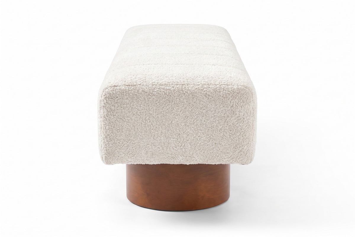 Pigalle 61" Channel Bouclé Bench – Cream, Walnut-Tone Drum Legs