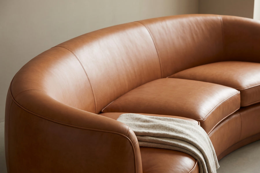Pornic Cognac Curved Leather Sofa detail