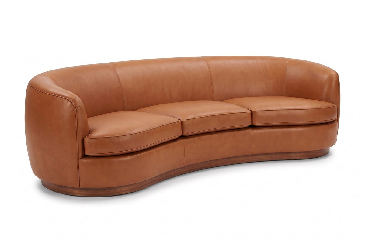 Pornic Cognac Curved Leather Sofa on white