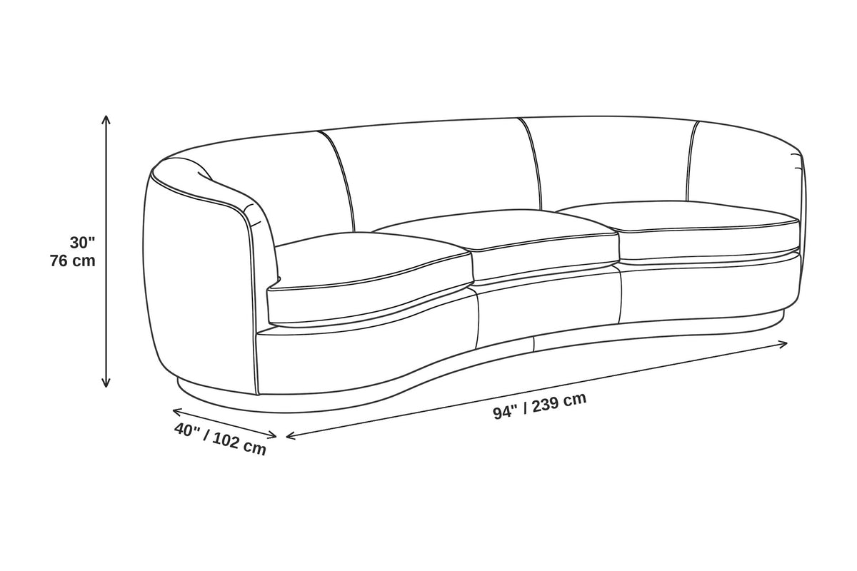 Pornic Cognac Curved Leather Sofa dimensions