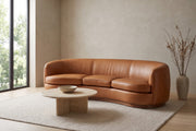 Pornic Cognac Curved Leather Sofa in a living space