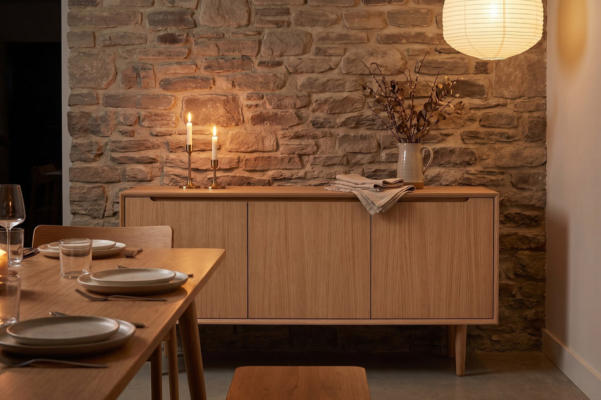Quimper 72" Sideboard – Solid Walnut or Oak, Three Doors, Tapered Legs