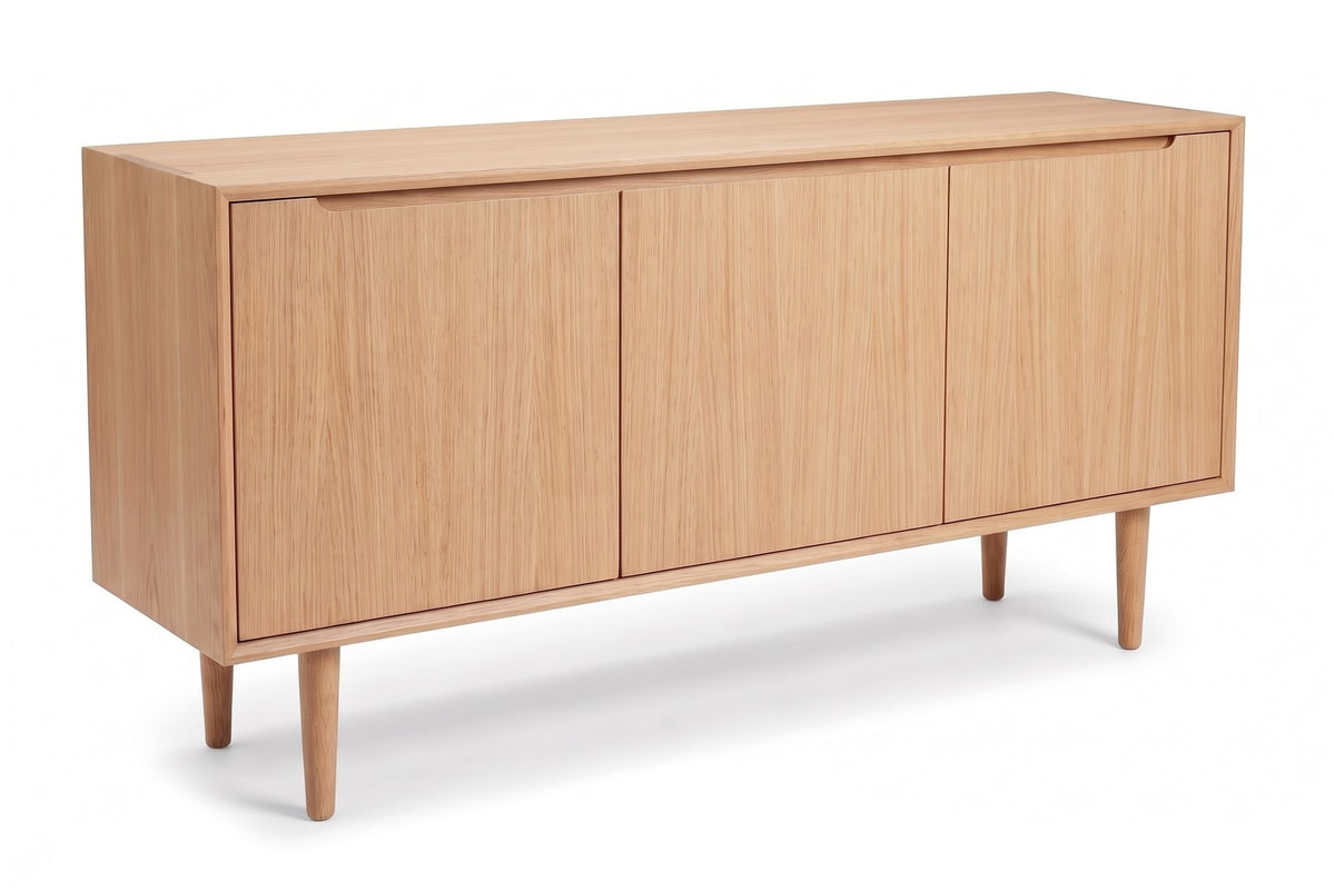 Quimper Sideboard in Natural Oak, three-quarter view on white
