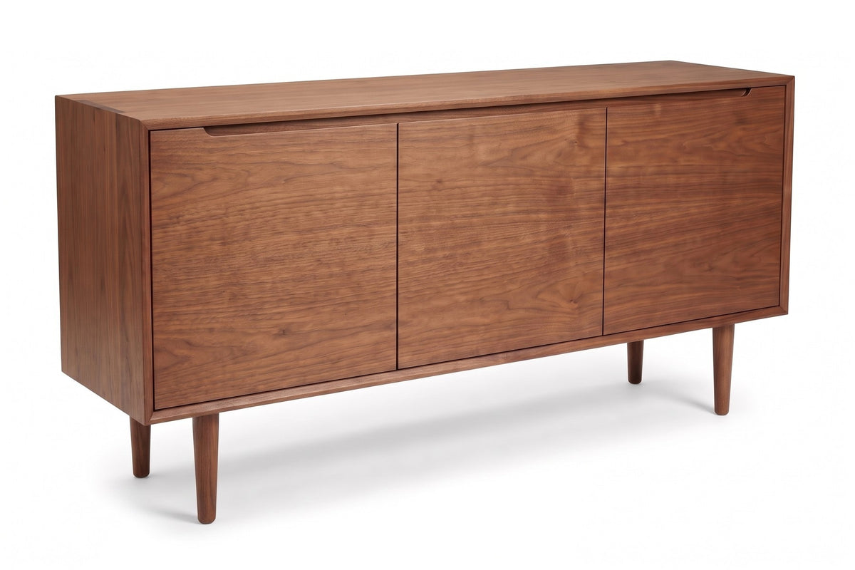 Quimper 72" Sideboard – Solid Walnut or Oak, Three Doors, Tapered Legs