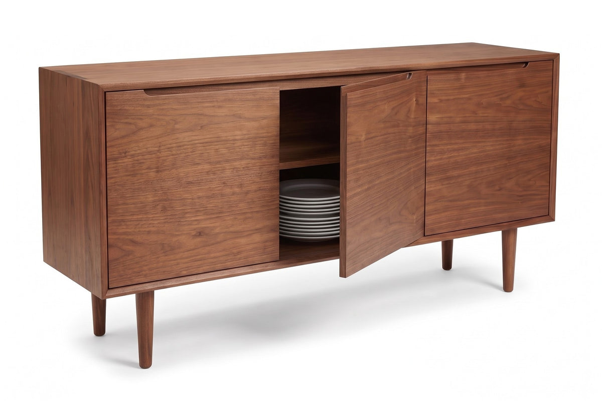 Quimper 72" Sideboard – Solid Walnut or Oak, Three Doors, Tapered Legs