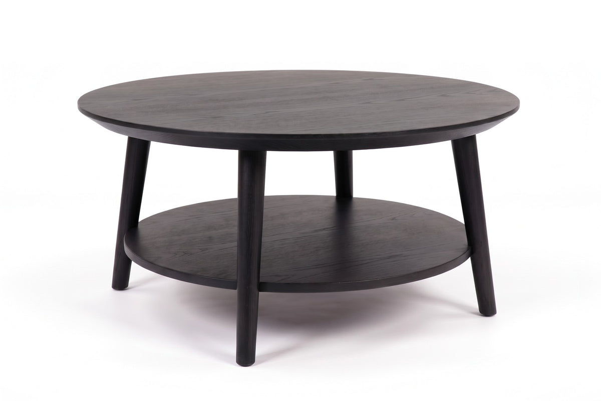 Ramatuelle 36" Round Coffee Table – Solid Walnut or Oak, Lower Shelf