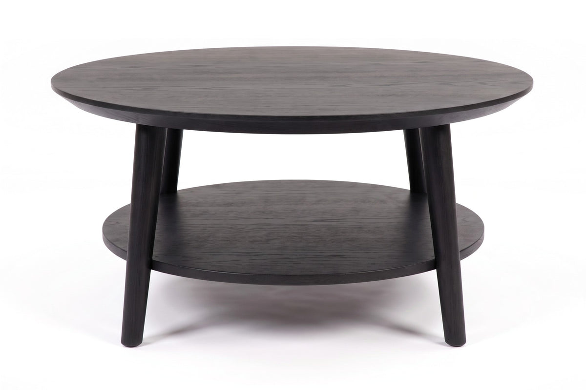 Ramatuelle 36" Round Coffee Table – Solid Walnut or Oak, Lower Shelf