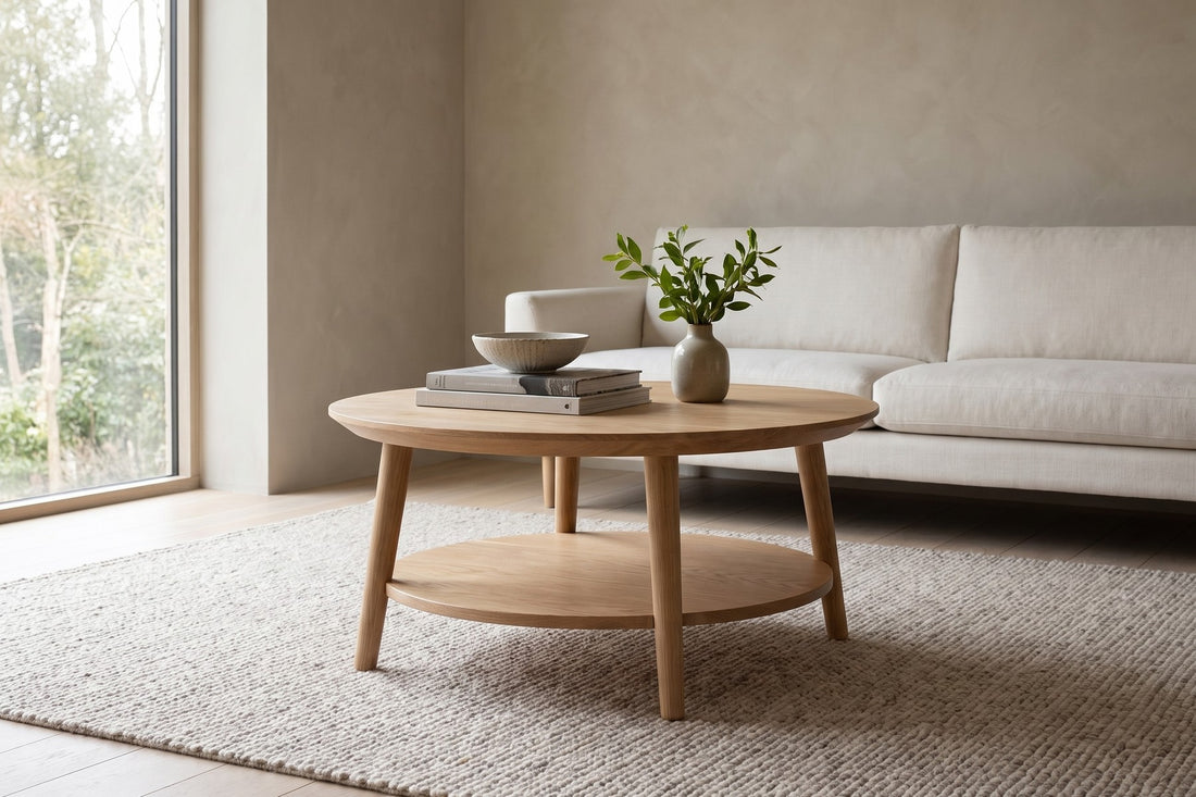 Ramatuelle Round Coffee Table in Natural Oak, in a living space
