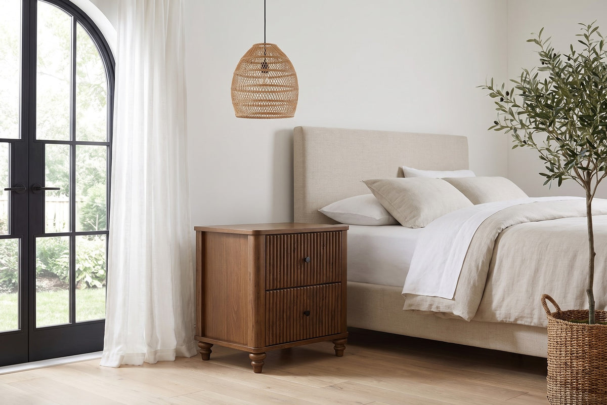 Raspail Fluted 3-Drawer Nightstand – Walnut Finish, Set of 2