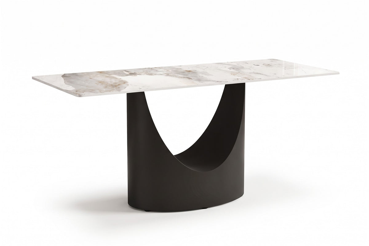 Rivoli sintered stone dining table, three-quarter view on a white background