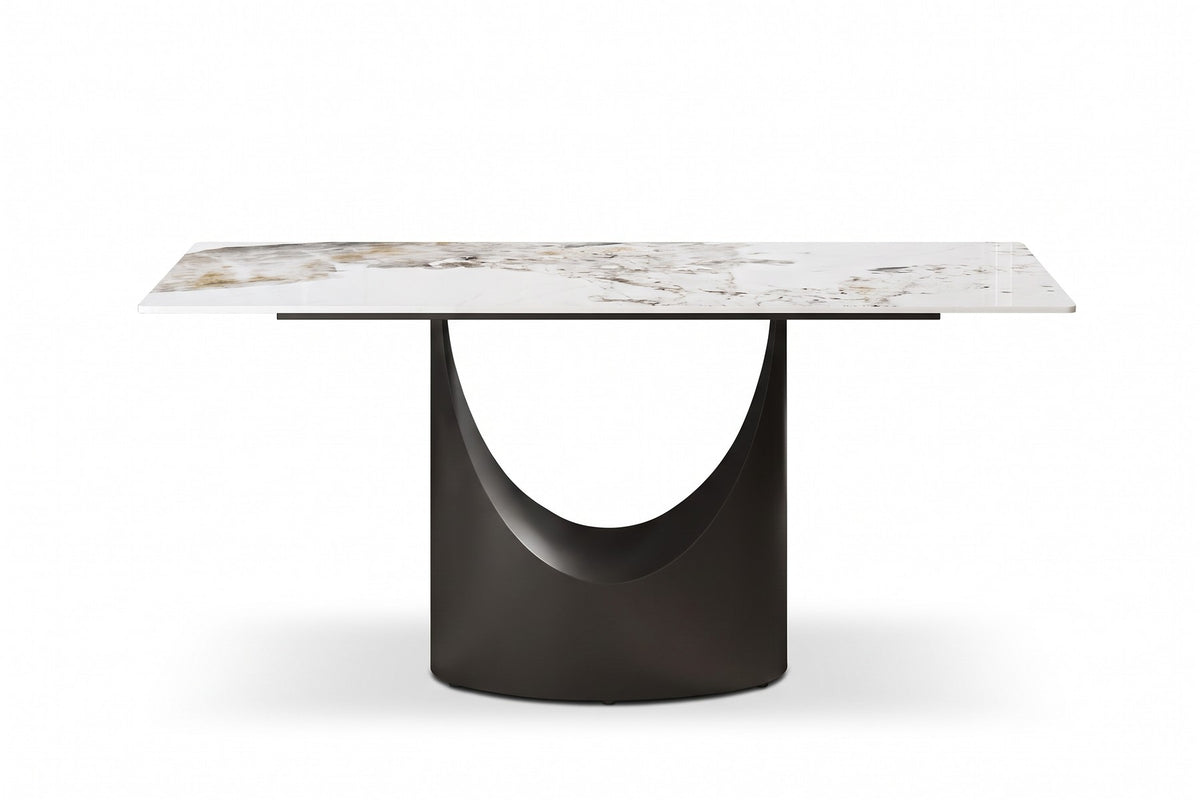 Rivoli 63" Sintered Stone Dining Table – Sculpted Crescent Base, Effortless Care