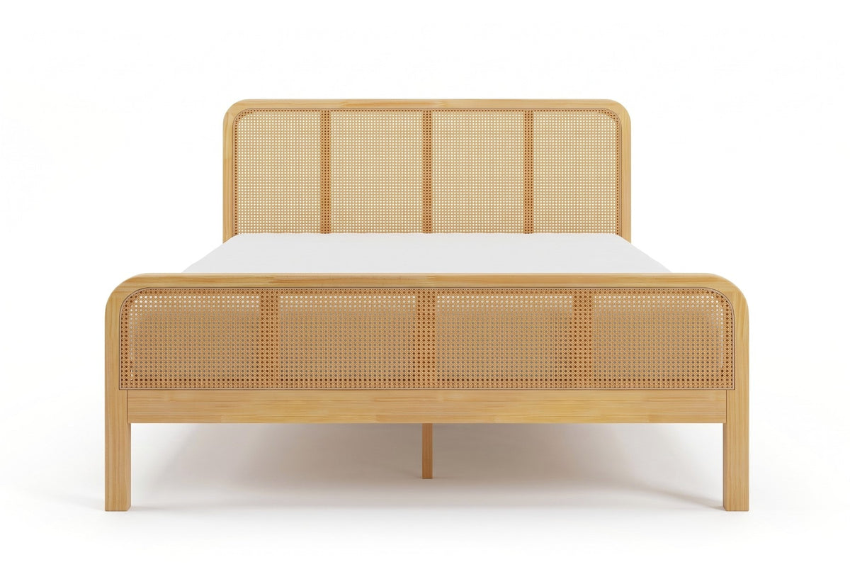 Romy Cane Platform Bed – Natural Solid Wood, Queen