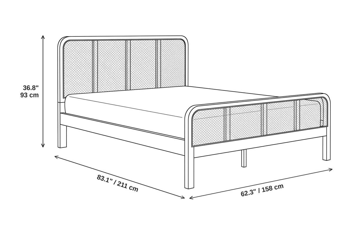 Romy Cane Platform Bed – Natural Solid Wood, Queen