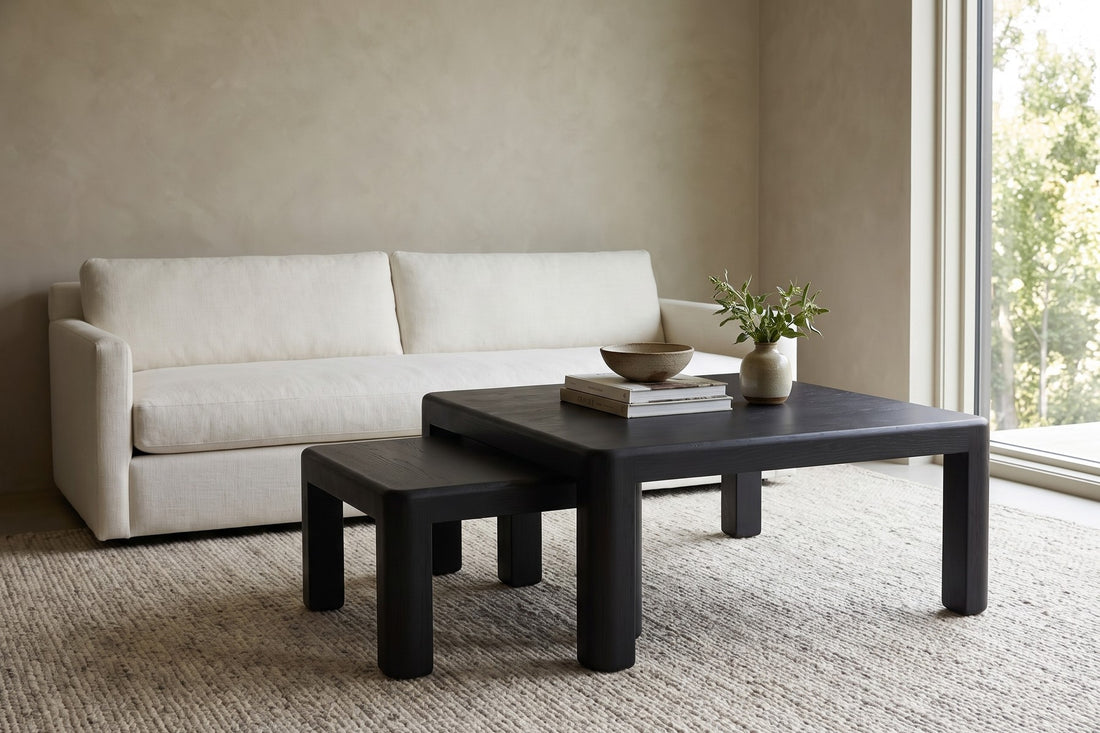 Roussillon Nesting Coffee Tables in Black Oak, in a living space