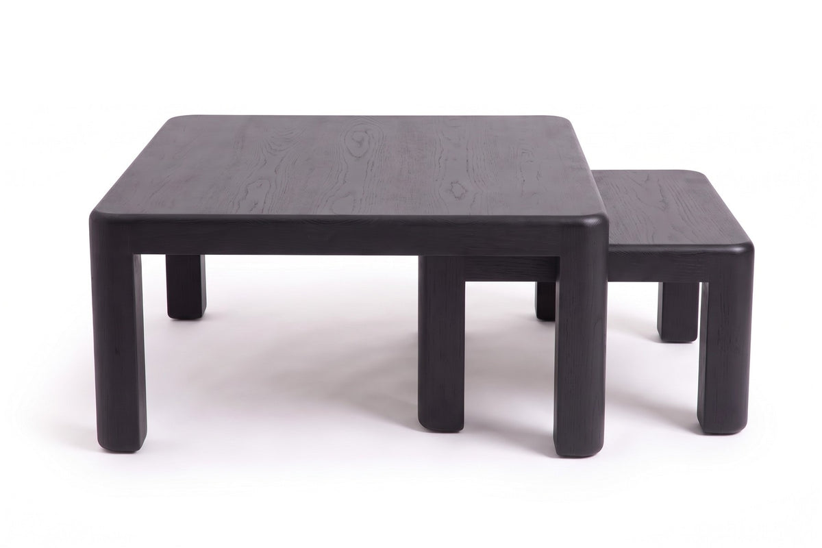 Roussillon Nesting Coffee Tables in Black Oak, front view on white